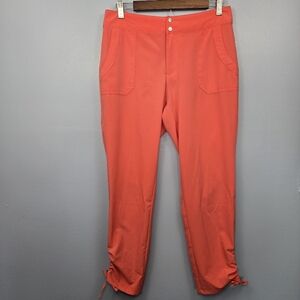 Dress Barn Sunday Womens Coral Ruched Ankle Tie Capris Pants Size 6‎